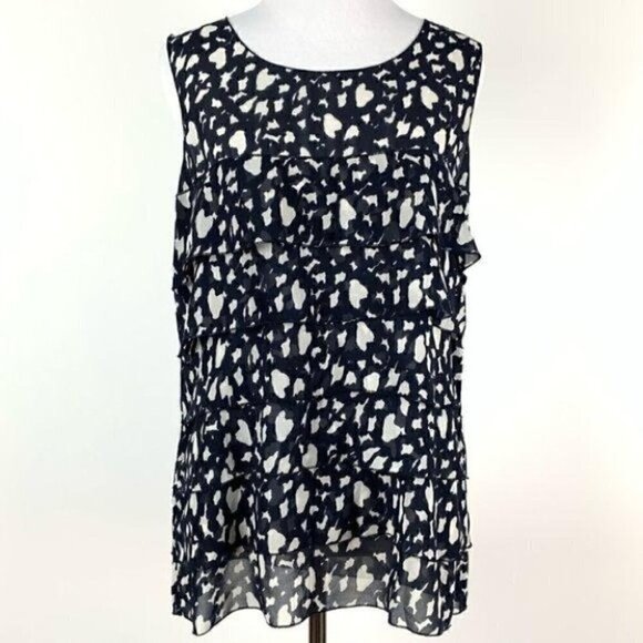 Ann Taylor loft tank top size M navy blue cream - Picture 1 of 9